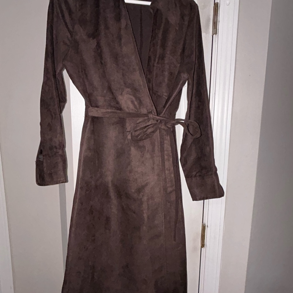 Brown Suede-Like Belted Dress